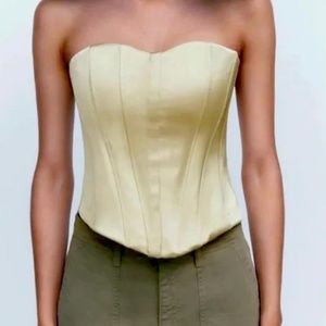 NWT Zara Woman Satin Effect Corset Top Size S Small Bloggers Fav Soft Gold